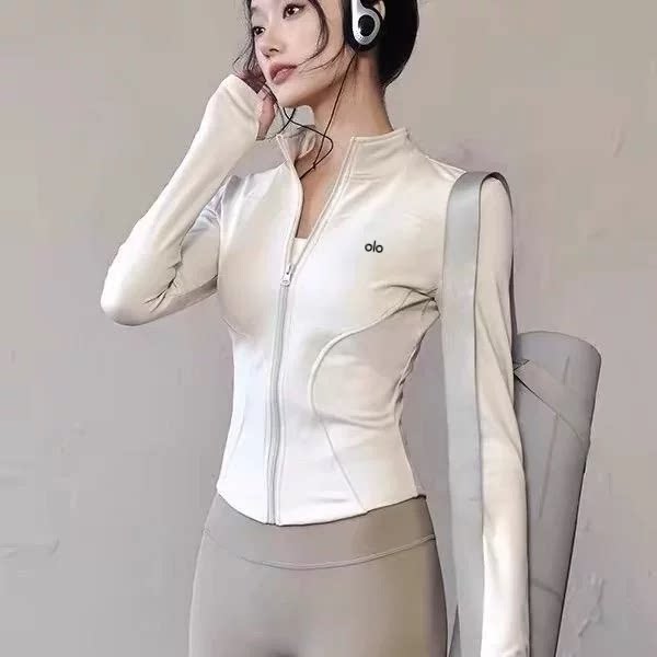 Alo Active Stand-Collar Full-Zip Athletic Jacket Cream