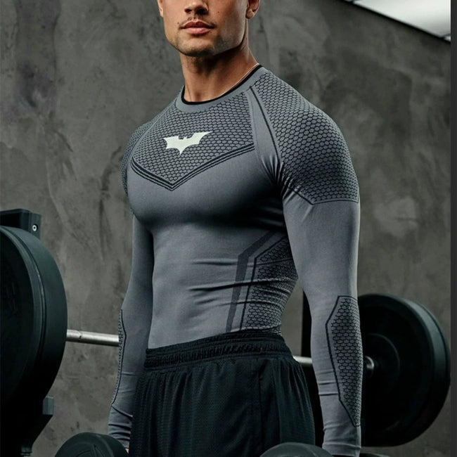 YoungLA Men's Superhero Armored Compression Long Sleeve Shirt - Tactical Gym Rashguard Bodybuilding Base Layer Hover Image