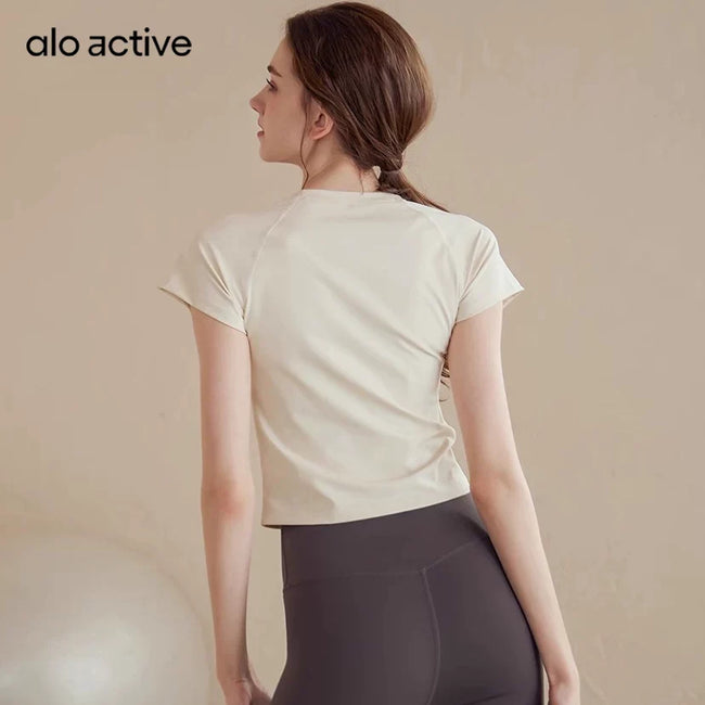 Alo Active Drawstring Ruched Performance Athletic Top Apricot Main Image