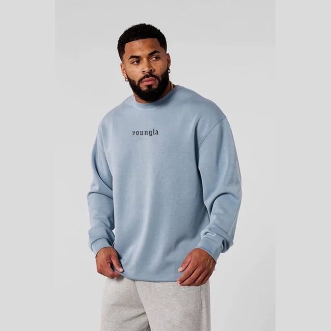 YOUNGLA- Slate Blue Oversized Long-Sleeve Sweatshirt Hover Image