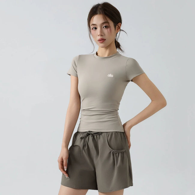 Alo Active Fitted Crewneck Performance Athletic Top Grey Hover Image