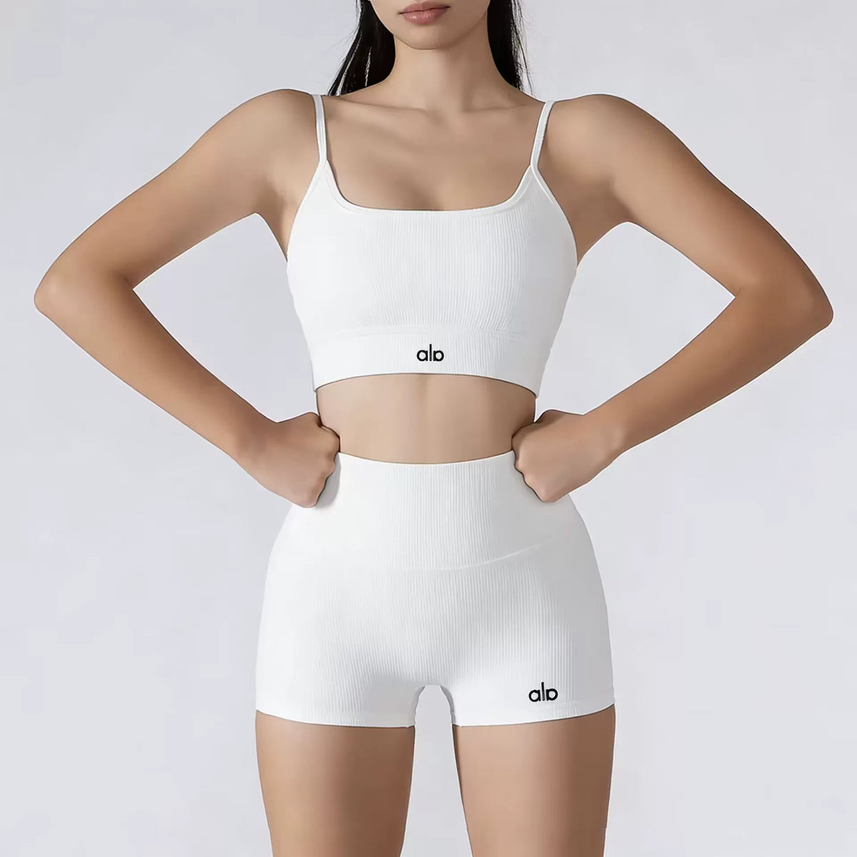 Alo Active Ribbed Cami & Shorts Set White