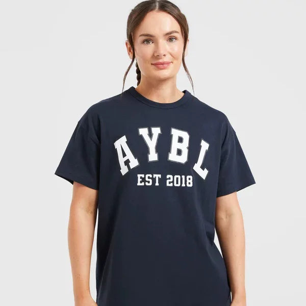 AYBL Varsity Graphic Oversized Tee Dark Blue Hover Image