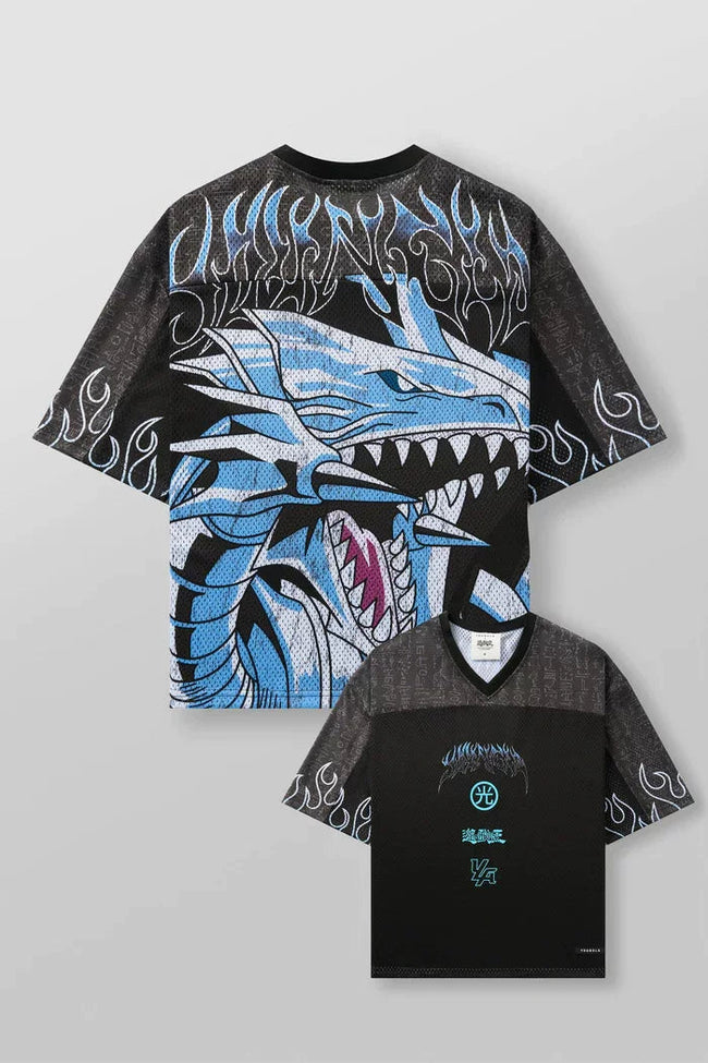 YoungLA x Yu-Gi-Oh! Oversized V-Neck Mesh Jersey – Black & Blue Dragon Graphic Hover Image