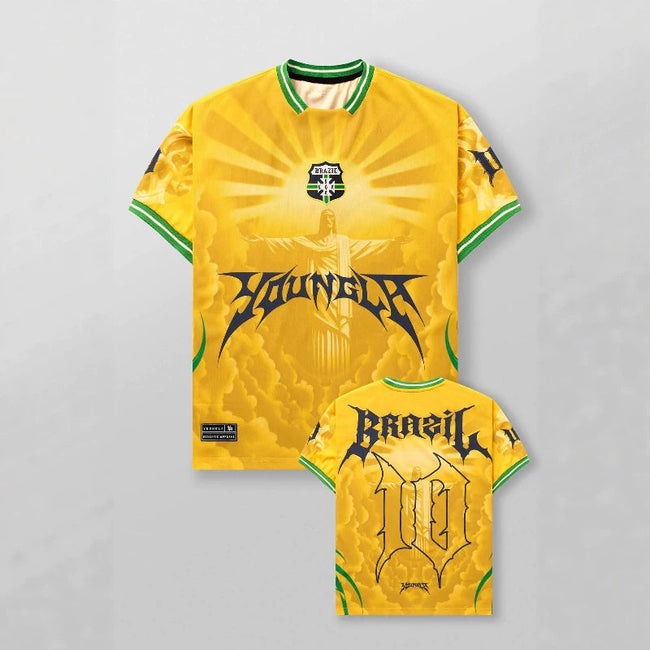 YoungLA Heavyweight Oversized Soccer Jersey – Brazil Yellow / Christ the Redeemer Hover Image