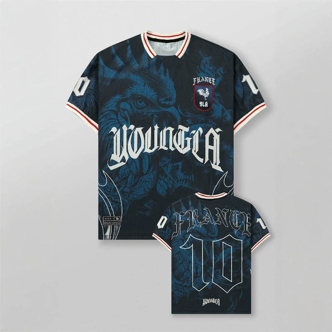 YoungLA France "10" Graphic Oversized Jersey | Vintage Gothic Rooster Soccer Tee Hover Image