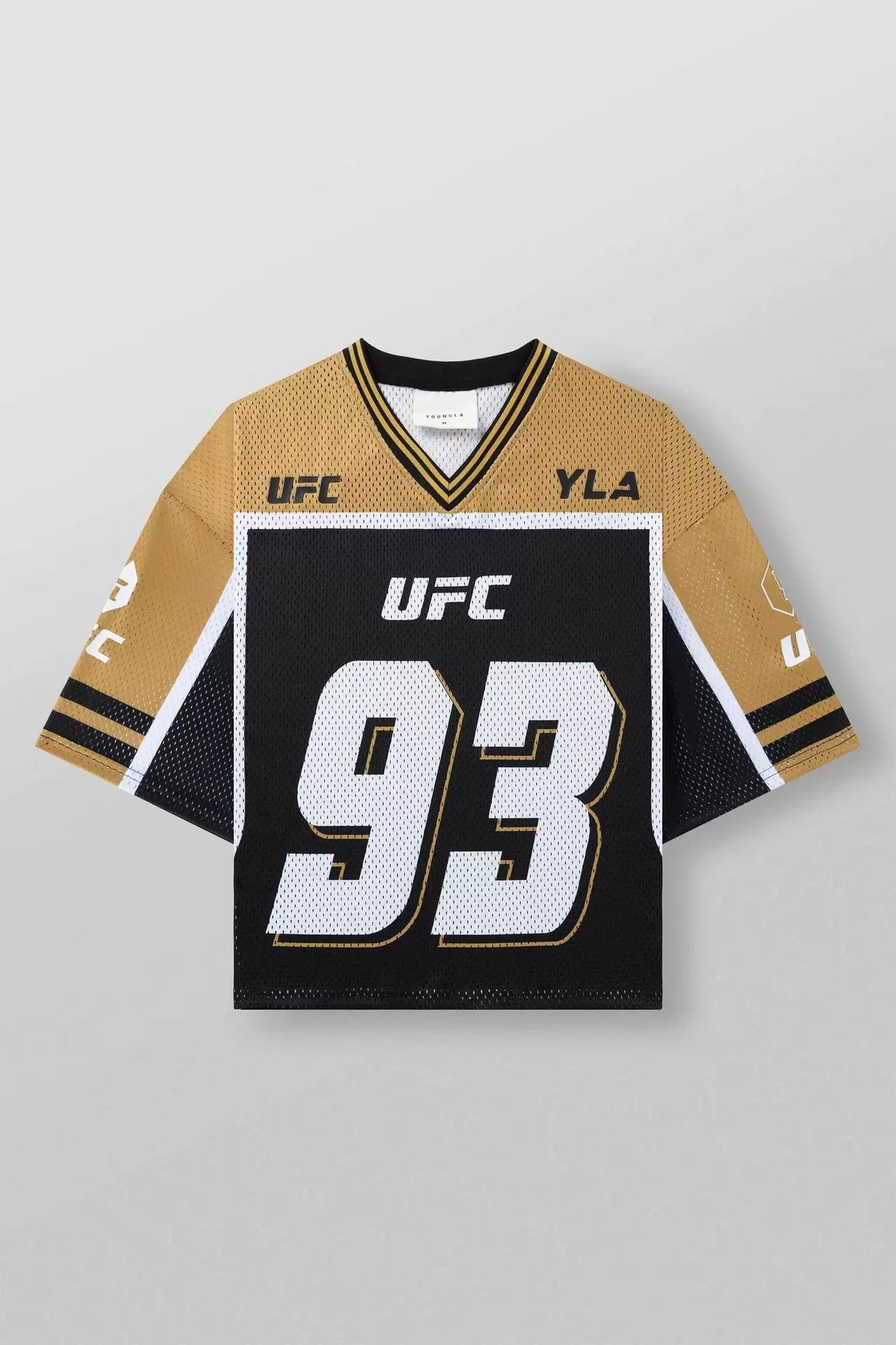 YoungLA x UFC Oversized V-Neck Mesh Jersey – Gold / Black "93" Graphic