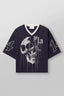 YoungLA Heavyweight Oversized V-Neck Mesh Jersey – Navy Dripping Skull Graphic