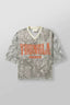 YoungLA Grey Camo Oversized V-Neck Mesh Jersey – Orange Distressed Graphic