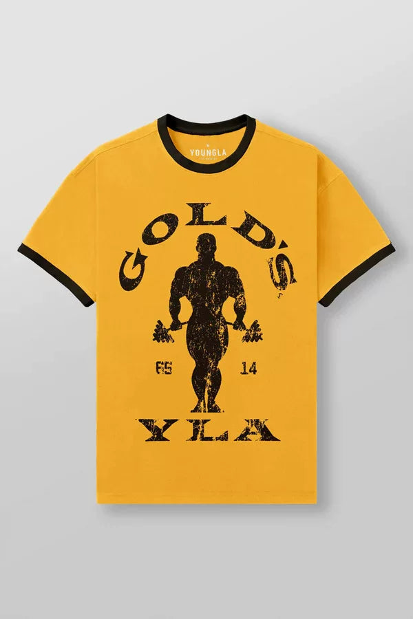 YoungLA Vintage Gold's Gym Graphic Tee – Yellow / Black Contrast Ringer Hover Image